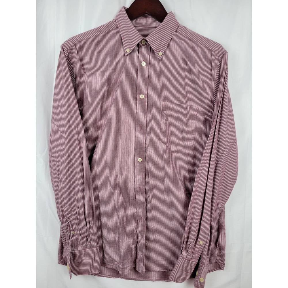 Merona Mens Shirt Medium Red Striped Button Down Long Sleeve Casual - Picture 2 of 10